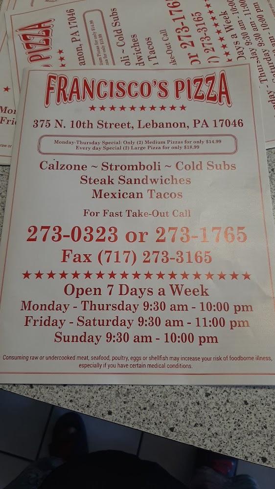Francisco Pizzeria Menu image 2